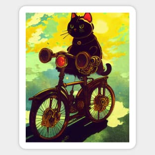 Black cat riding a bicycle Sticker